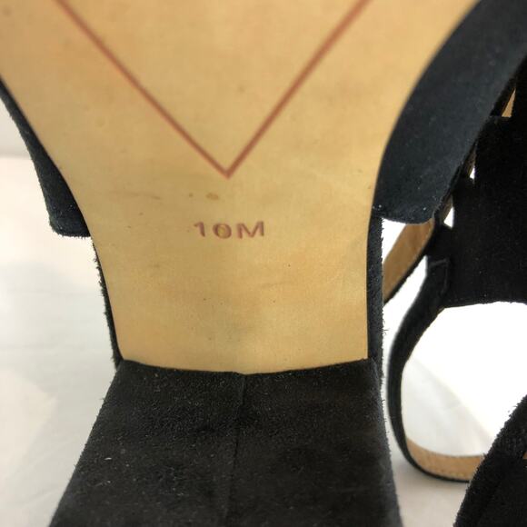 Halogen- Black Suede Laser Cut Out Open Toe Block Heel Sandals-10M - Picture 6 of 9